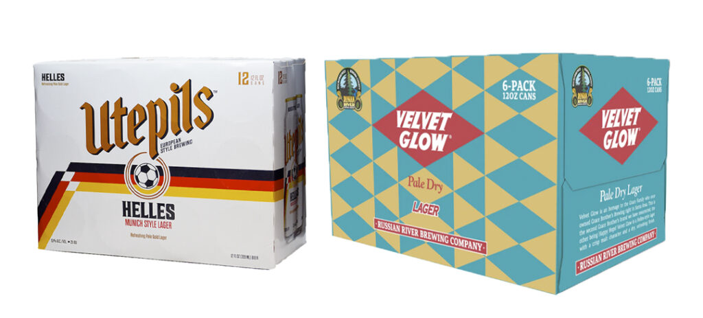 Packages of Utepils Helles and Russian River Velvet Glow